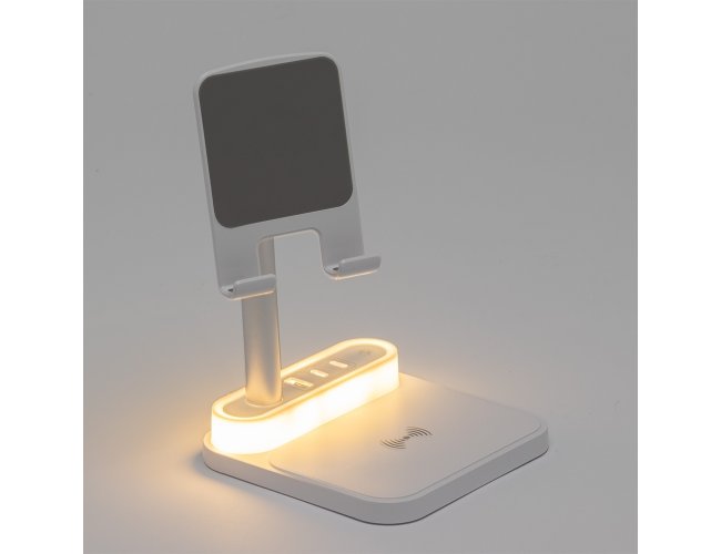 Base de Carregamento com Suporte Celular e Luminria com suporte retrtil para celular e luminria integrada