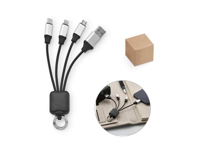 YALOW. Cabo USB de carregamento rpido 3 em 1 com corpo em PET 100% reciclado (100% rPET)