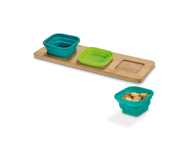 PICKLED. Base de mesa em bambu com 3 potes em silicone